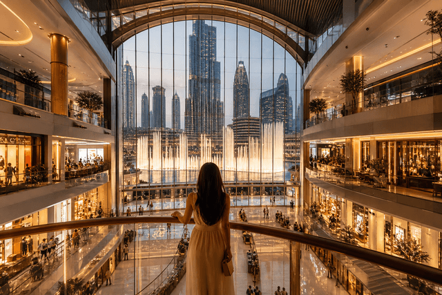 Dubai Mall interior and fountain district