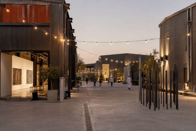 Alserkal Avenue galleries at dusk