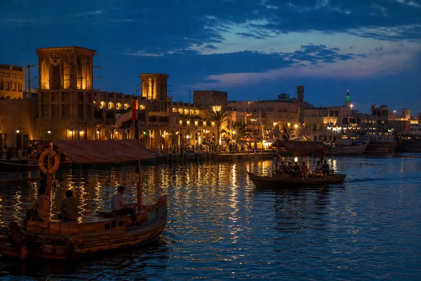 Quiet heritage waterfront in old Dubai