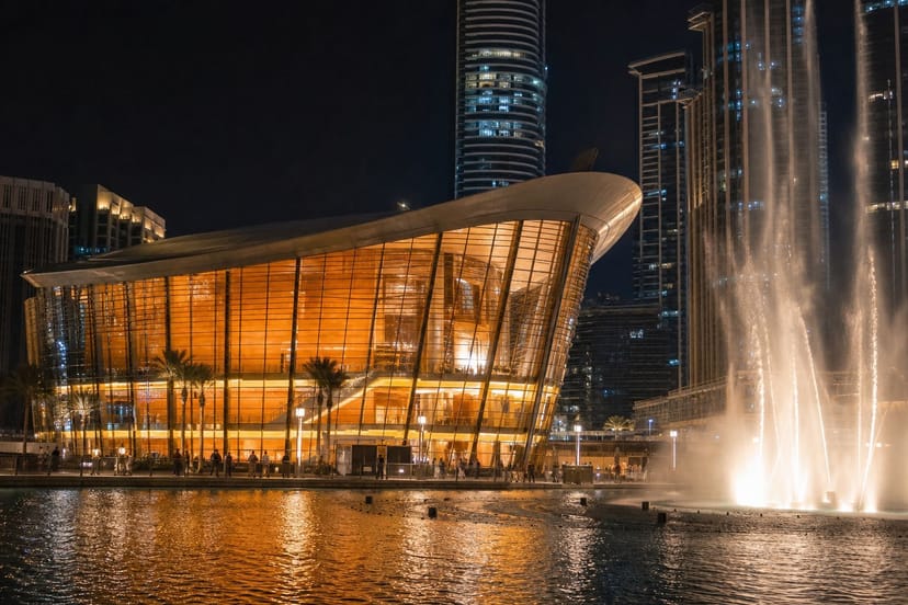 Dubai Opera and evening city lights