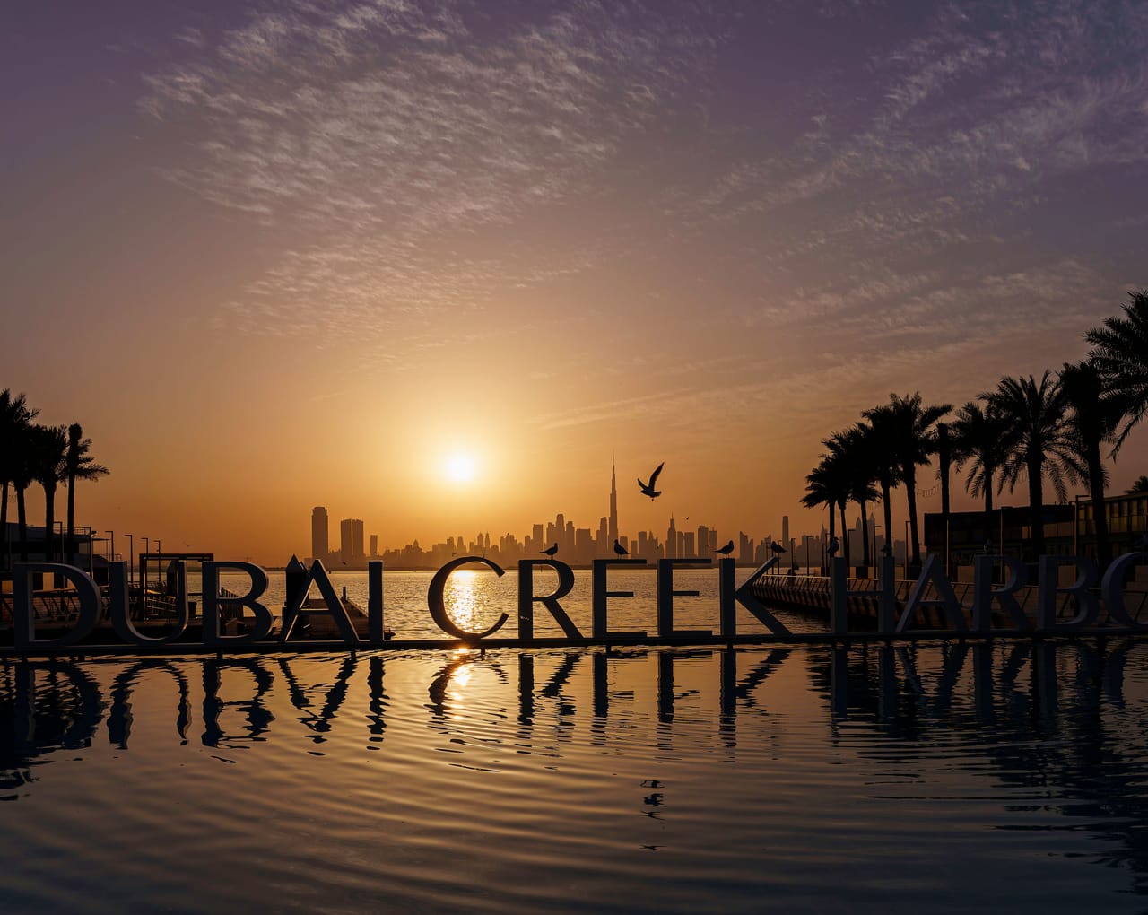 Dubai Creek Harbour waterfront at sunset