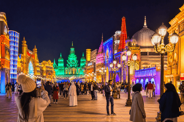 Global Village Dubai at night